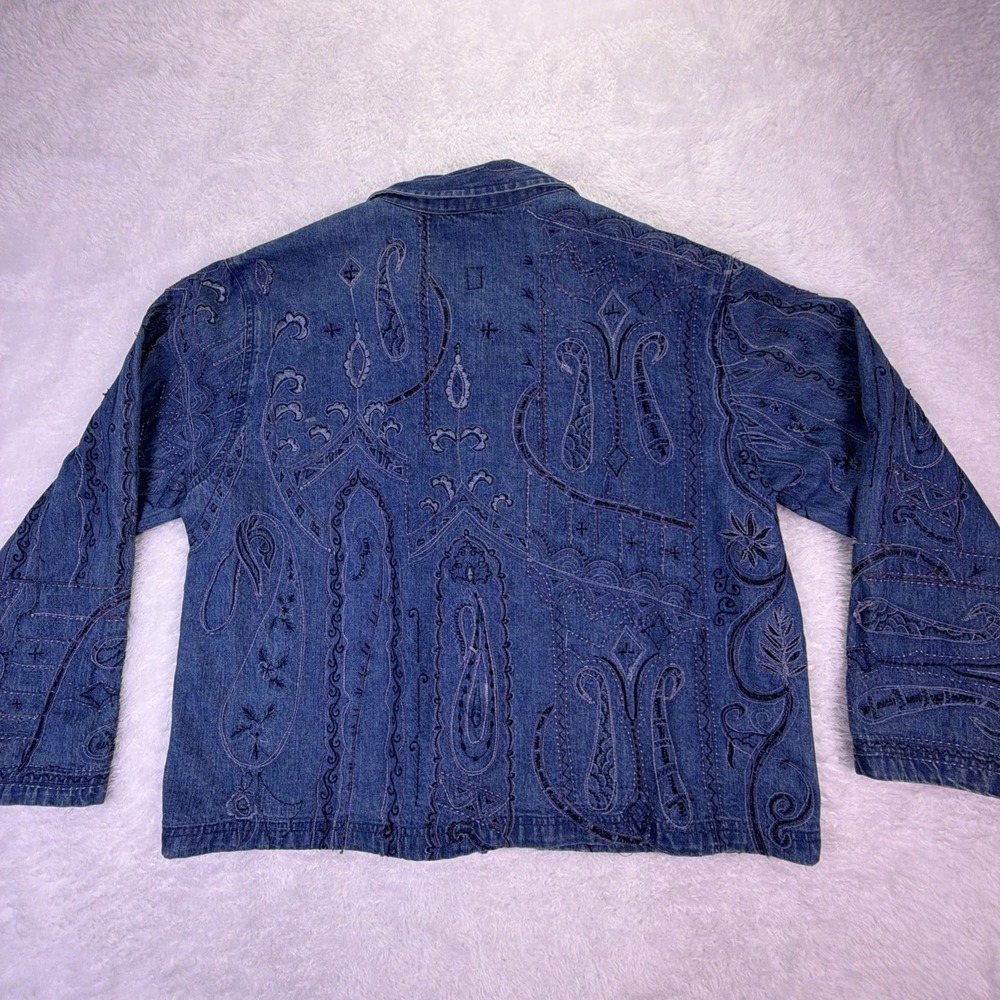 Vintage Chico Design Denim Jacket Embroidered Art 100%‎ Cotton Buttons Pockets - Picture 10 of 11